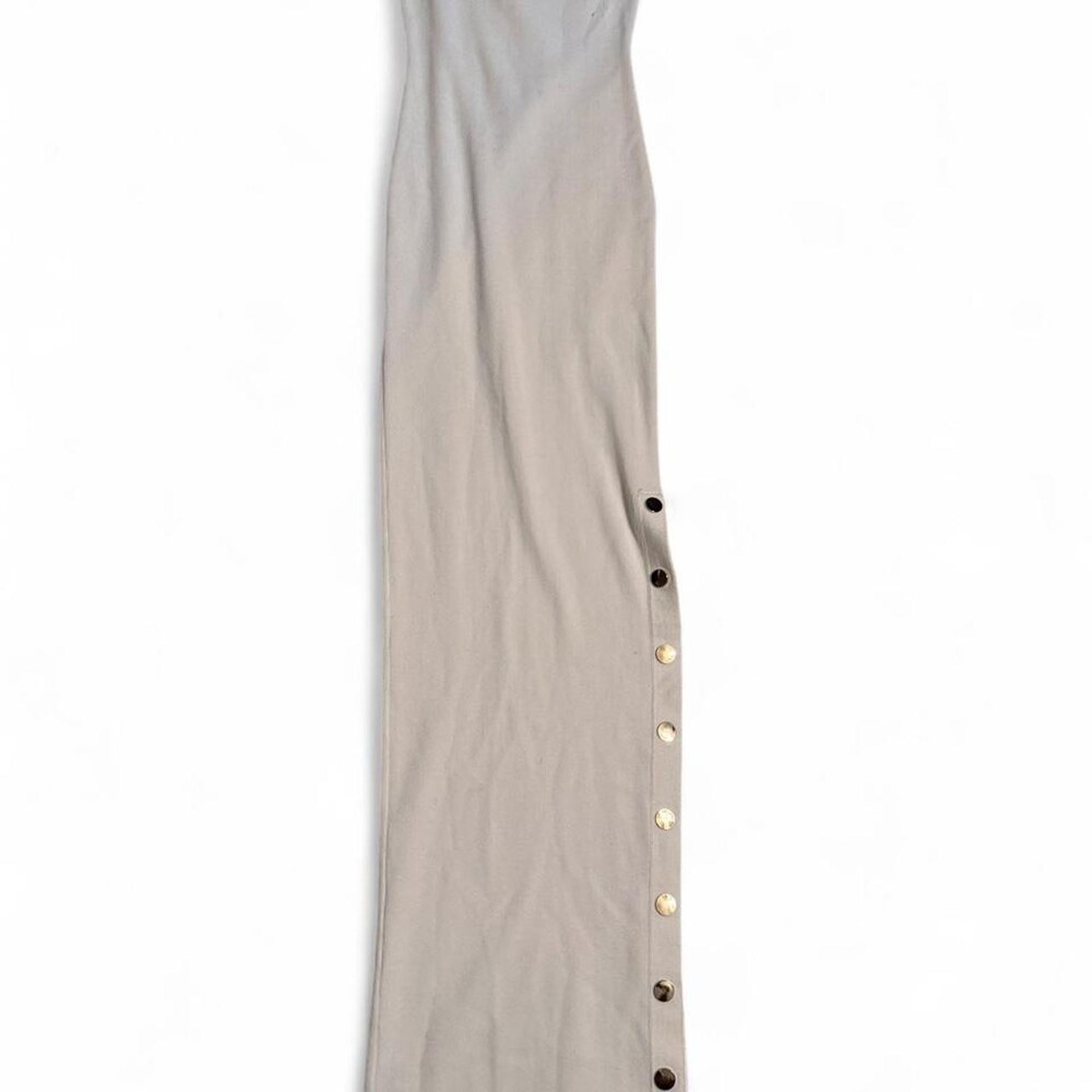 Win Win white maxi dress with gold buttons